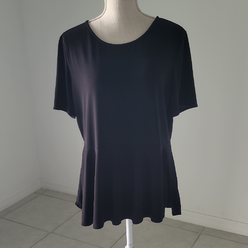 Beige by eci Black Peplum Short Sleeve Top